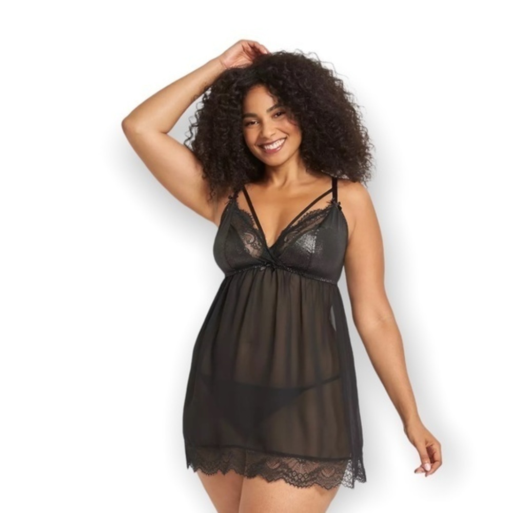Lane Bryant Foil Lace Strappy No-Wire Babydoll